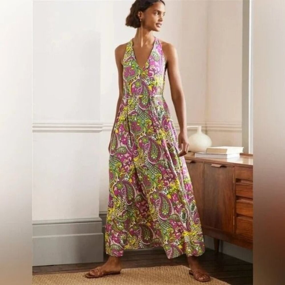 Boden Pink & Green Paisley Maxi Dress- no belt